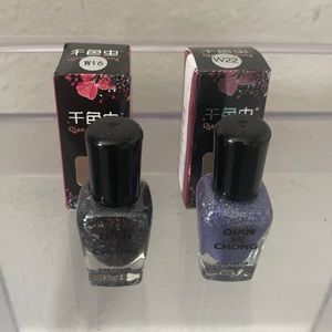 Glitter shiny set of 2 nail polishes, black&blue - 0,24oz each, new